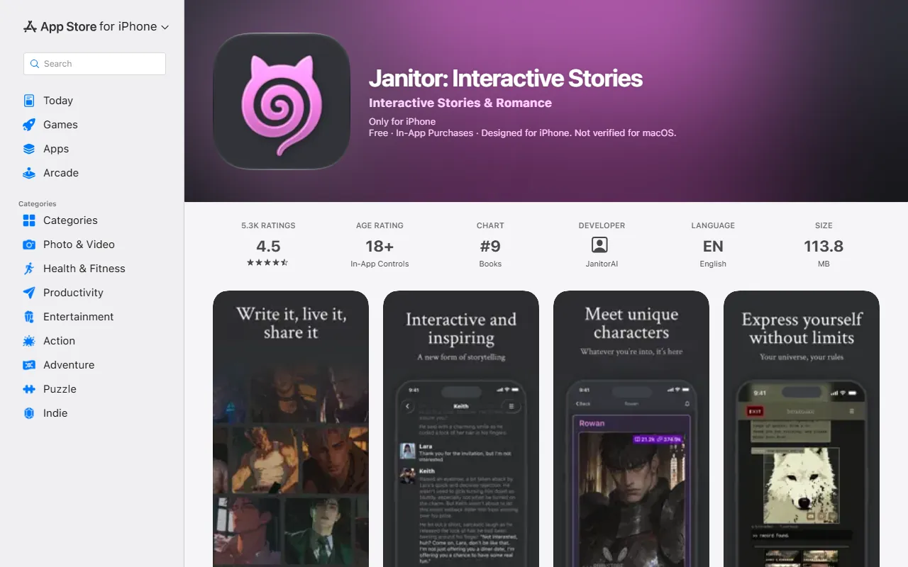 JanitorAI: App-Store-Eintrag