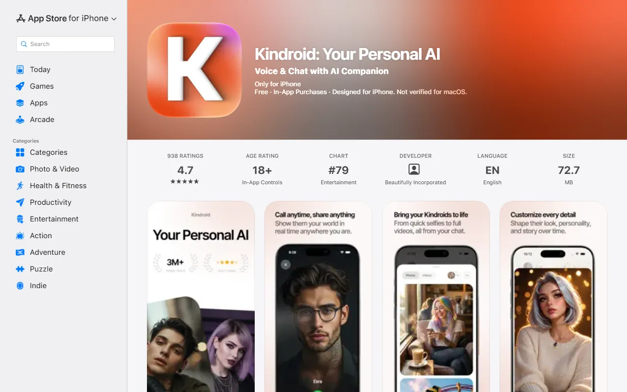 Kindroid: App-Store-Eintrag