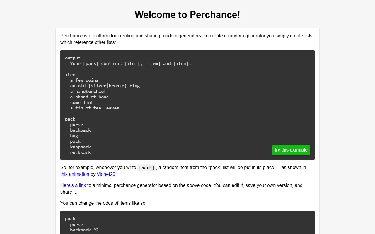 Perchance: Offizielle Seite